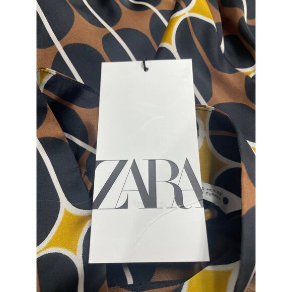 Zara Women's Multi-Color Geometric  Midi Dress Belted Long Sleeve Size S - New - Picture 11 of 13
